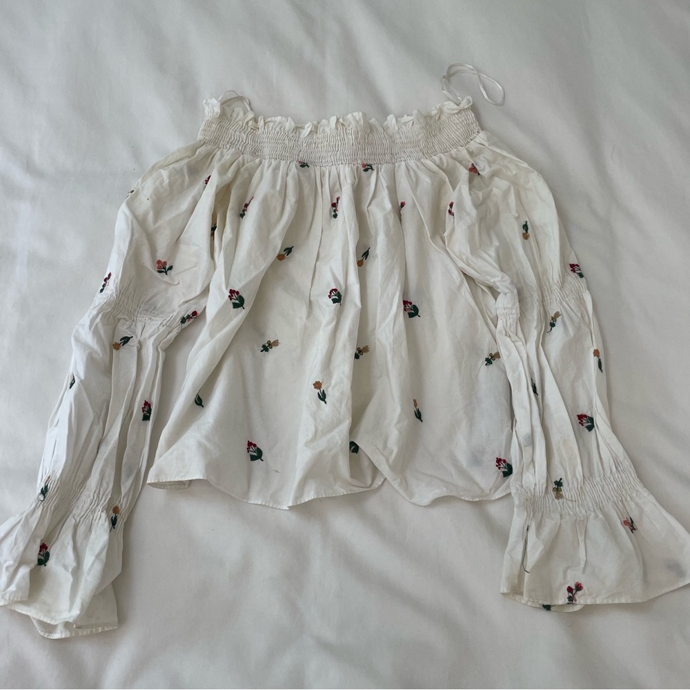Zara Off the Shoulder Embroidered Shirt, XS